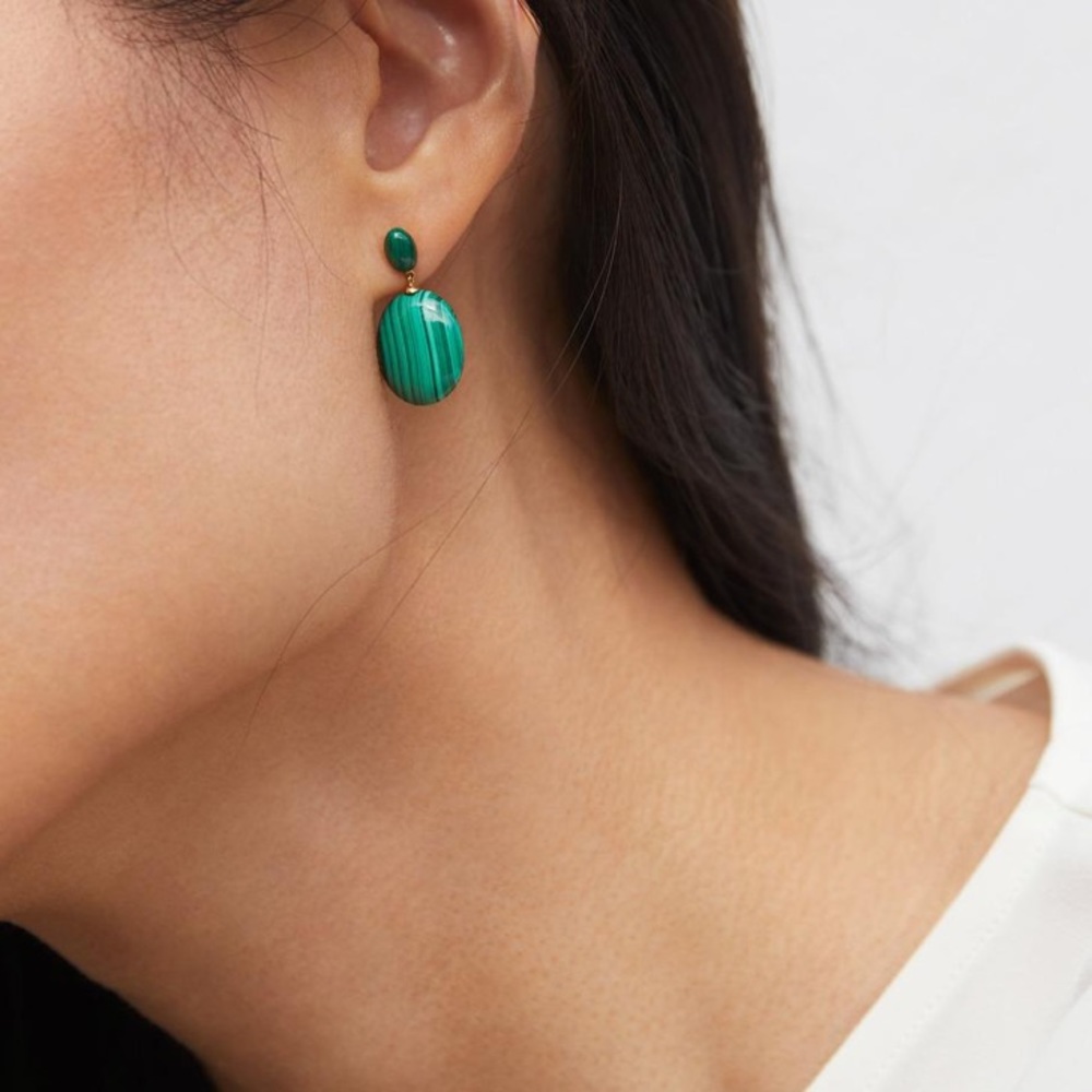 ISO mejuri malachite stone drop earrings